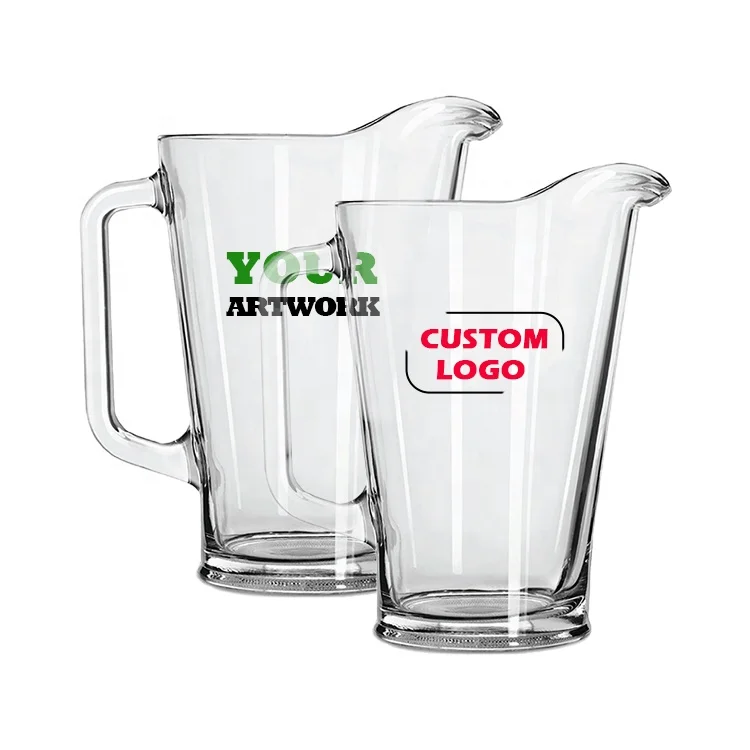 Custom pattern logo Transparent Beer jug 55OZ 58OZ Household Restaurant beer Water jug Pitcher drink glass pitcher with handle