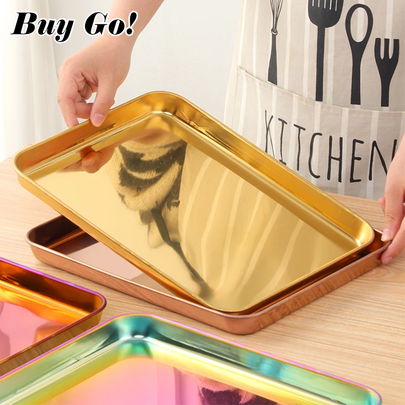 Wholesale Custom Logo Rectangle Metal Rolling Tray Mirror Gold Stainless Steel Serving Tray