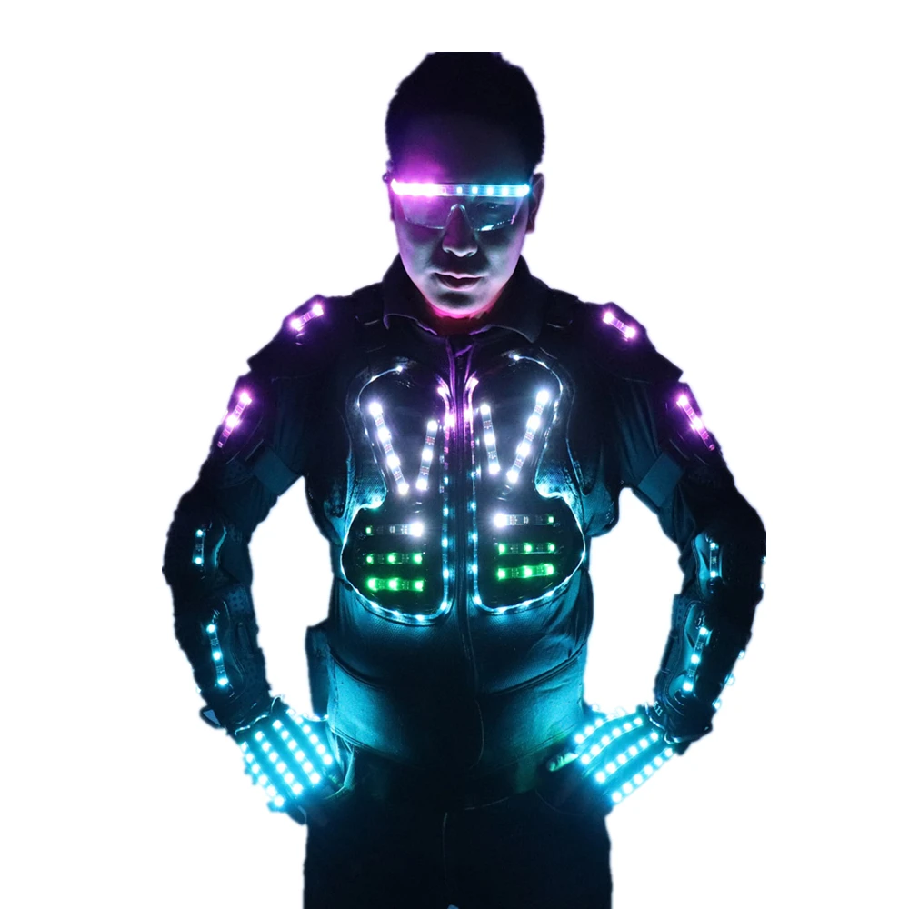 Full color LED Luminous Armor Light Up Jacket Glowing Costumes Suit Bar Dance Team DS Singer DJ Nightclub gogo Costume