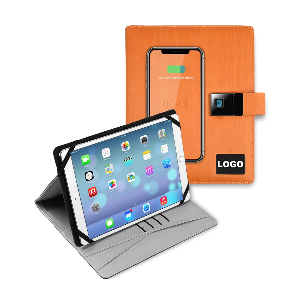 2024 Smart fingerprint lock Folder A5 Tablet Stand Holder with Wireless and wired charge Power bank File Folder leather Supplier