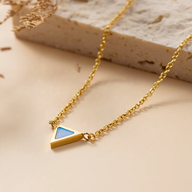 Custom Triangular pendant necklace Stainless Steel silver Gold Plated Dainty Pendant fashion fine jewelry Opal Necklace