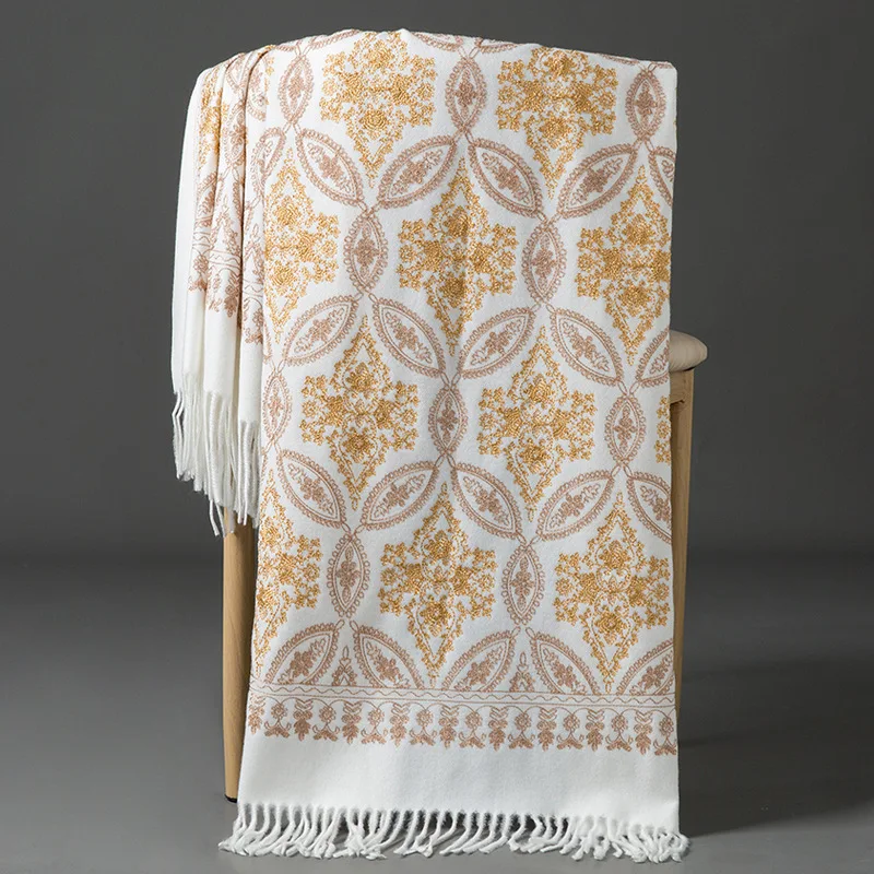 Scarf lady Winter cashmere scarf Embroidered shawl Floral embroidery for warm mantle Ethnic scarf