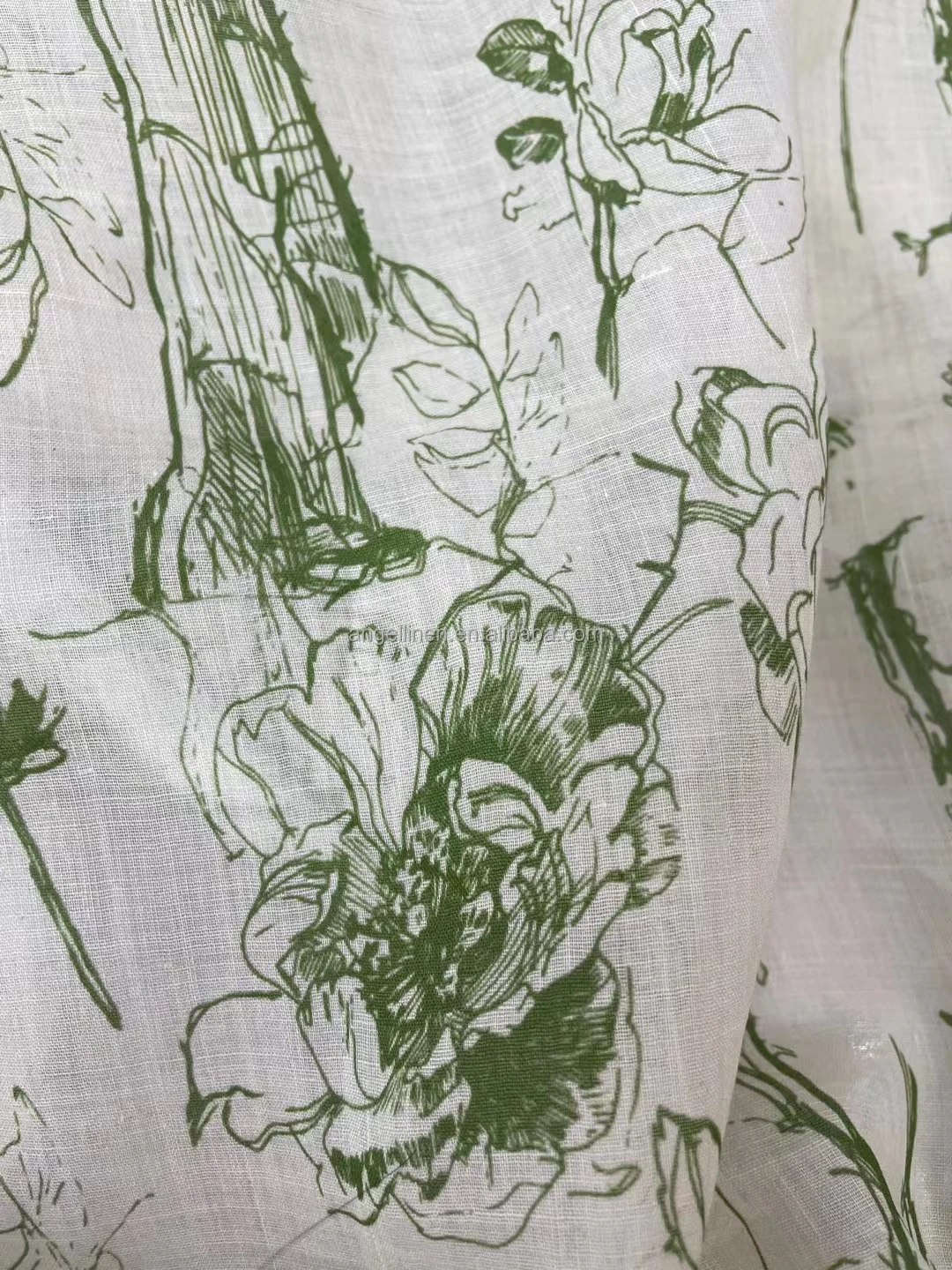 French pure linen fabric with stone washing or printing for wholesale