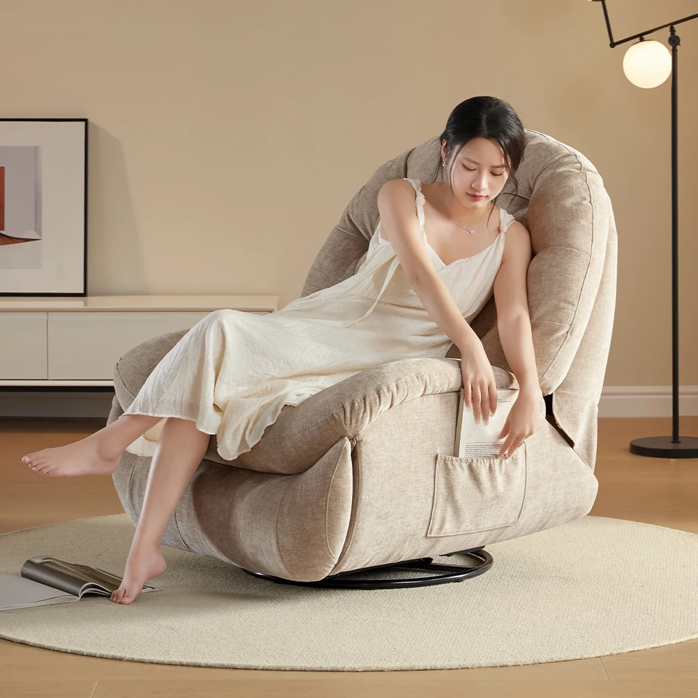 Sans Wholesale One Seat Rice White Velvet Relax Lazy Rocker Swivel Lounge Chair Recliner