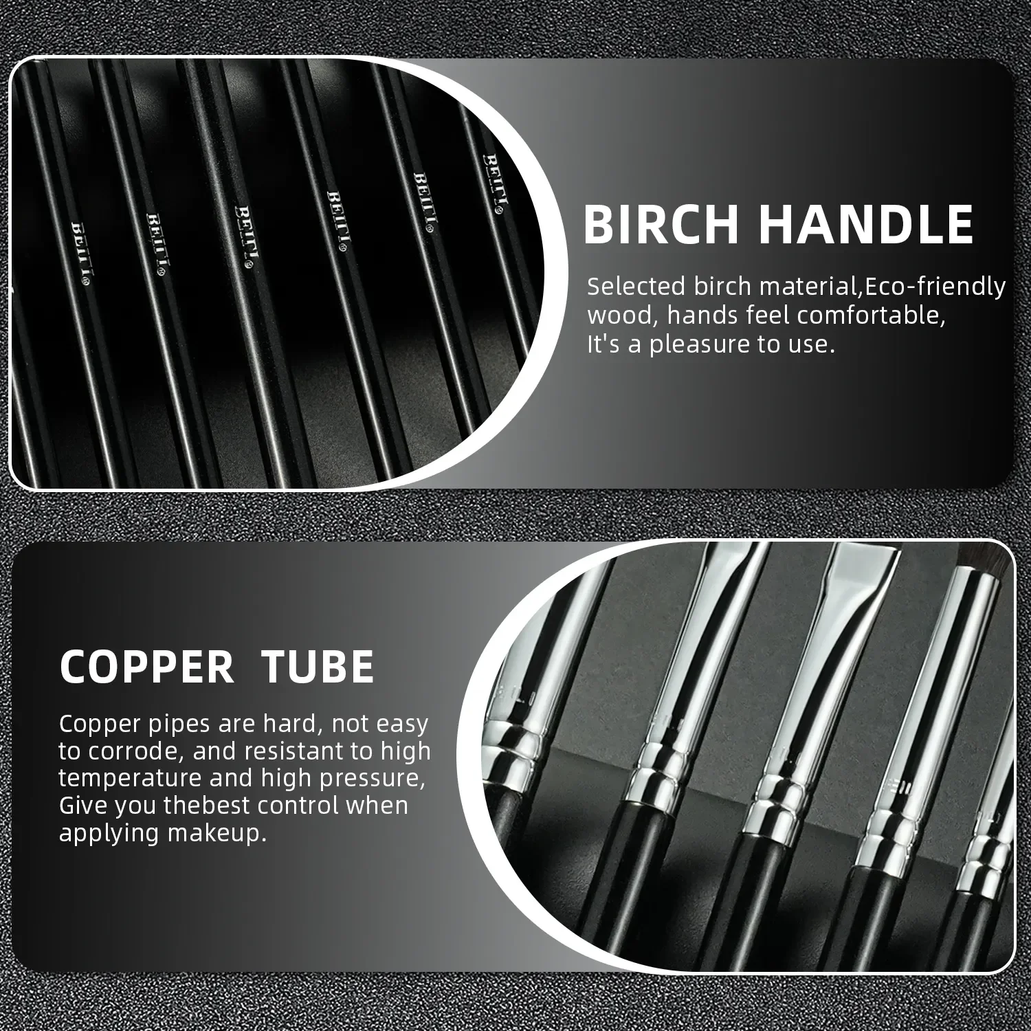 BEILI Wholesale Black Eye Makeup Brushes Sets Synthetic Goat Hair Custom Logo Precise Detail Full Eyeshadow Eyebrow Brushes Kit