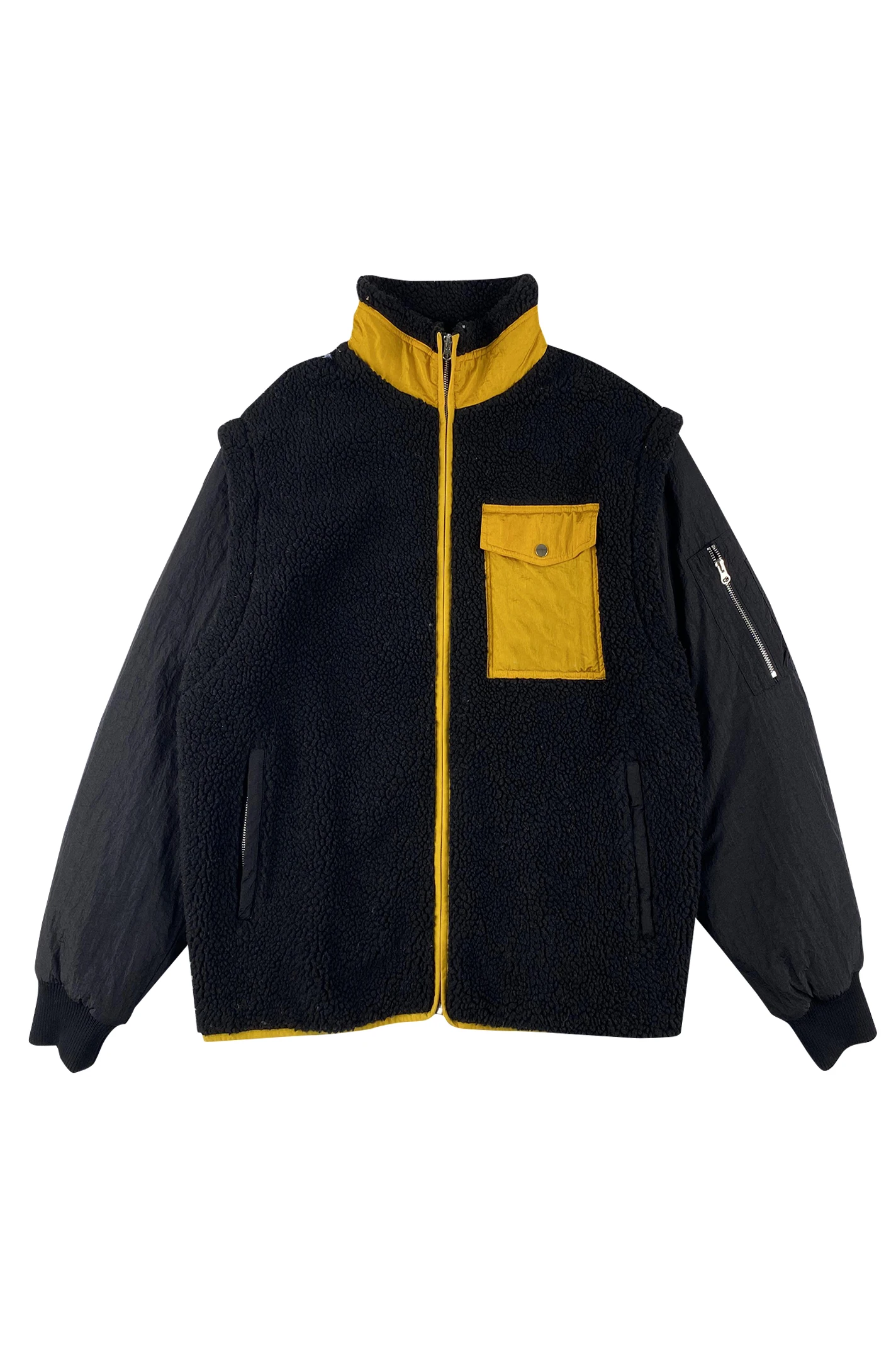 Unisex Winter Fleece Jacket Plaid Pattern Bomber Jacket Zip-up Teddy Style Casual for Men Design Your Own OEM Logo Black Stand