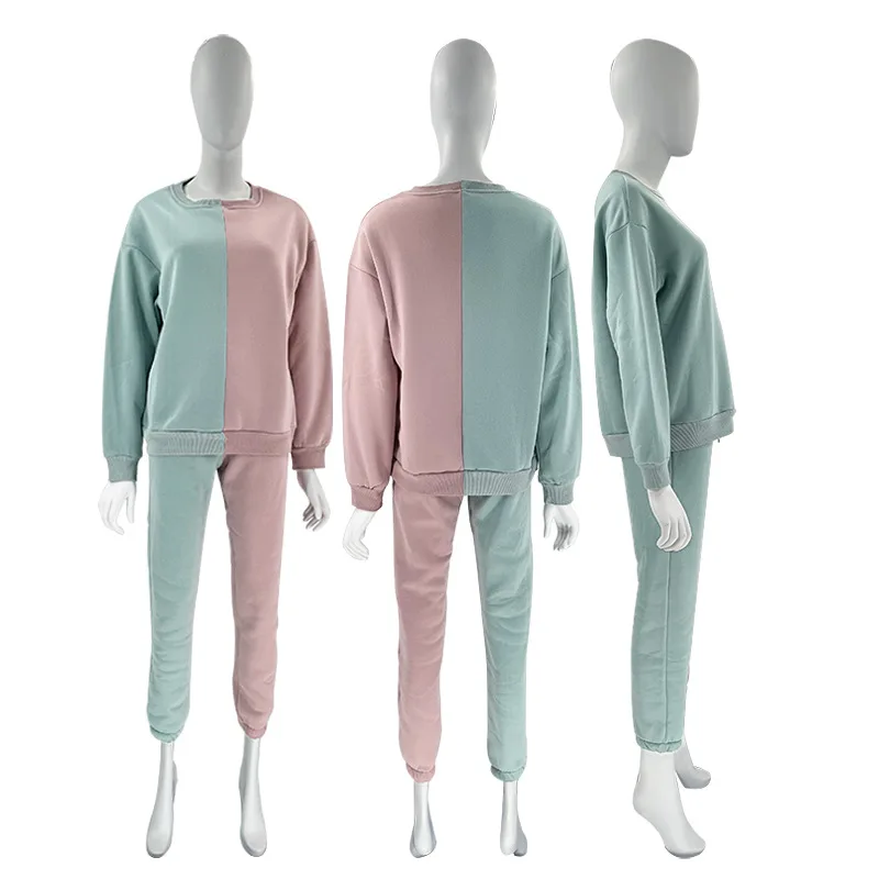 Tracksuit 2024Ladies Color Block Crewneck Sweatshirt Sweatpants Blank Sweatsuits Joggers Pants Two Piece Pants Set