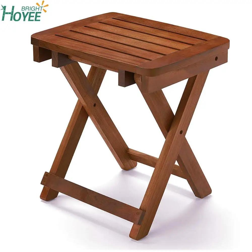 Wholesale factory direct Natural Folding Stool Shower Bench Seat Fully Assembled Teak Shower Seat Foldable Wood seat