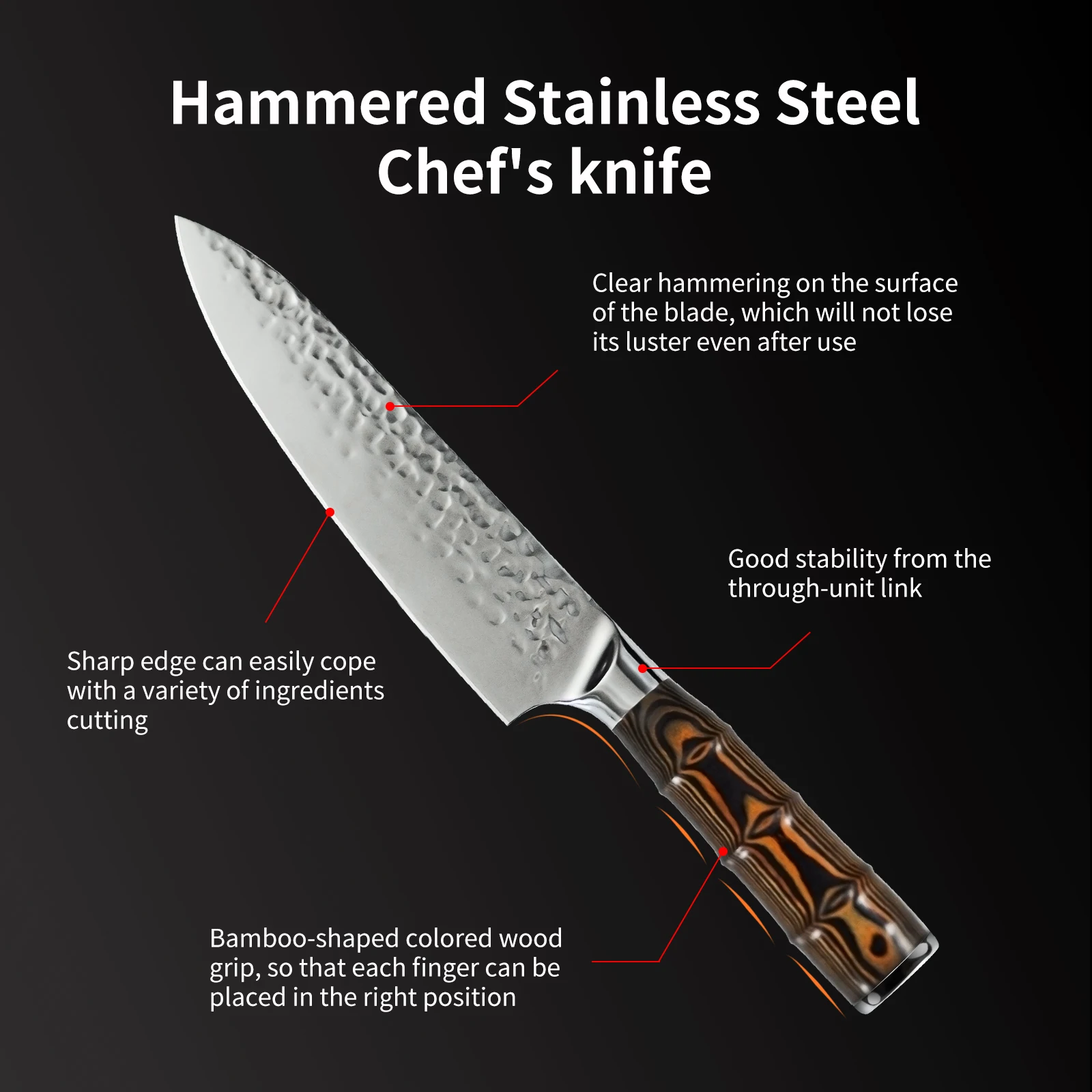 Professional Kitchen Long 20cm slicing knives Japanese Hammer Pattern stainless steel Chef Knife with gift box packaging