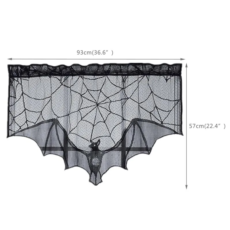 
Vlovelife Black Lace Bat Spider Web Fireplace Mantle Window Curtain Door Panel Scarf Halloween Decoration 