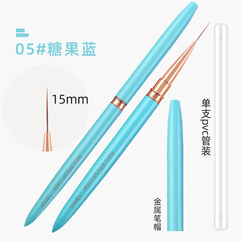 Foretrend  Pink Purple Nail Art Liner Striping Brush Metal Handle Nail Drawing Pens UV Gel Polish Painting Nail Liner Brush