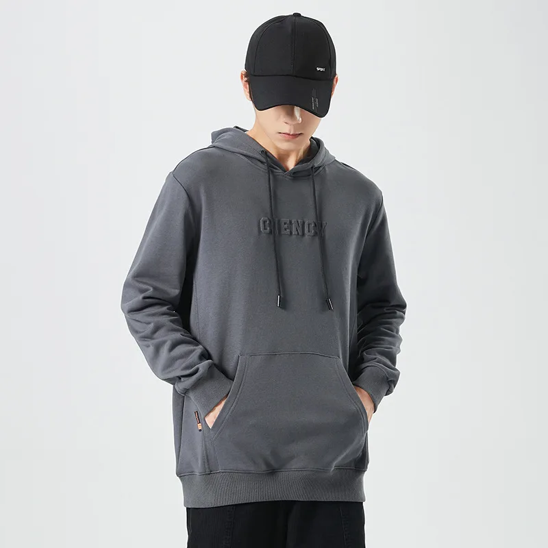 Custom Logo 3D Embossed Pullover Cotton Plus Size Sweatshirts Hoodie for men