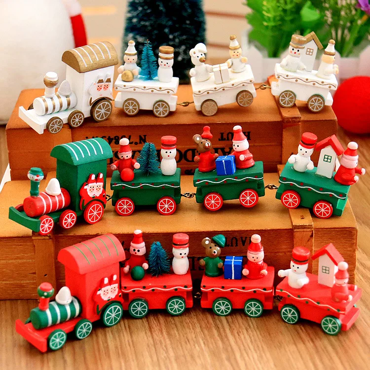 ute Wooden Mini Train Ornaments Kids Toys Gifts for Christmas Party Kindergarten Decoration Train Toy Set