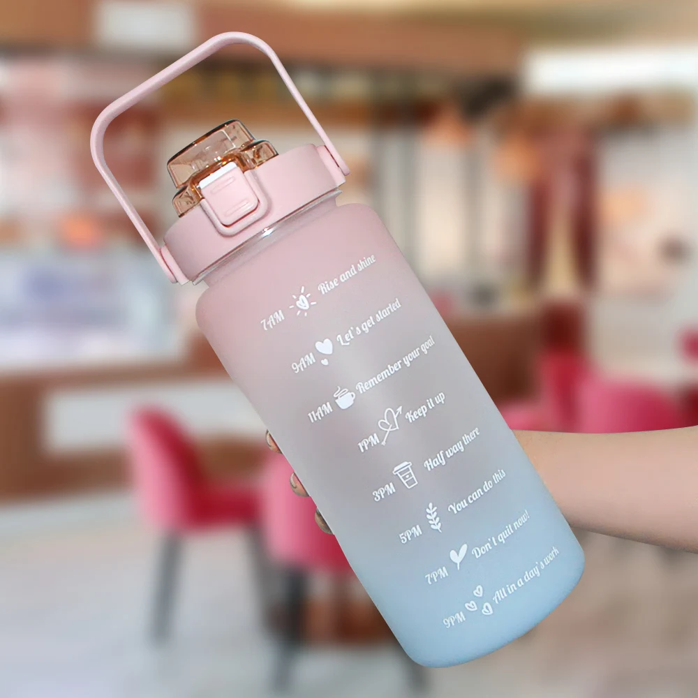 68oz 2Litre Portable Bpa Free Leak Proof Motivational Half Gallon Water Bottle With Time Marker And Straw