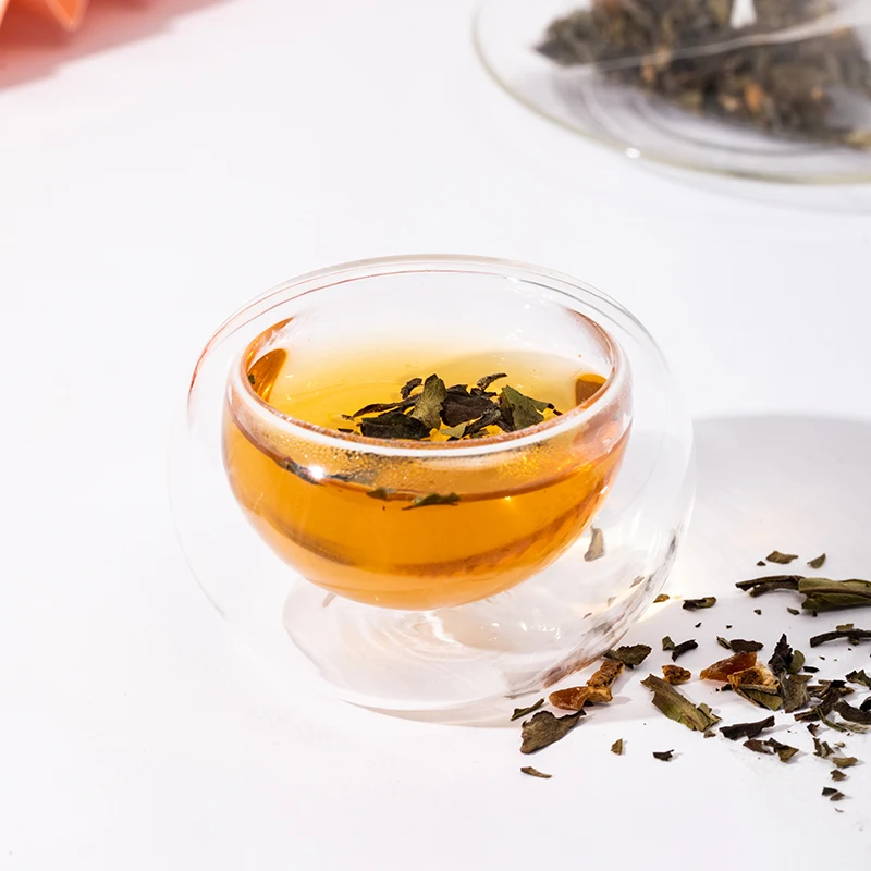 Fragrance Organic Leaves Aluminium Tin Packaging Set Orange Peel Flavor White Tea Bag