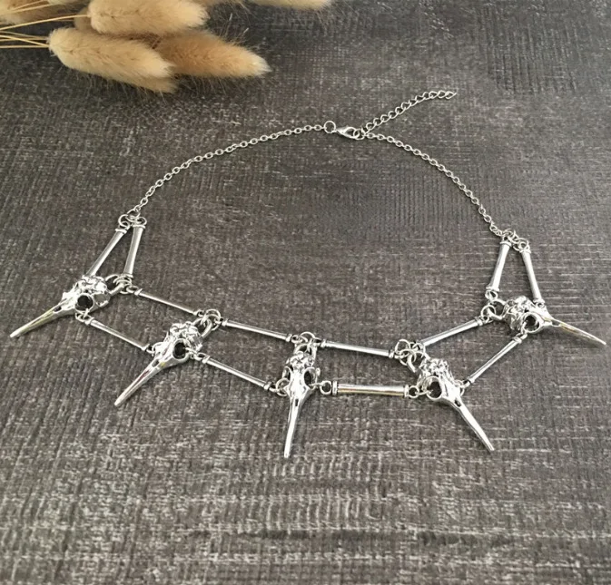 Euro-american Gothic bird skull choker Evil skull pagan wizard magic necklace