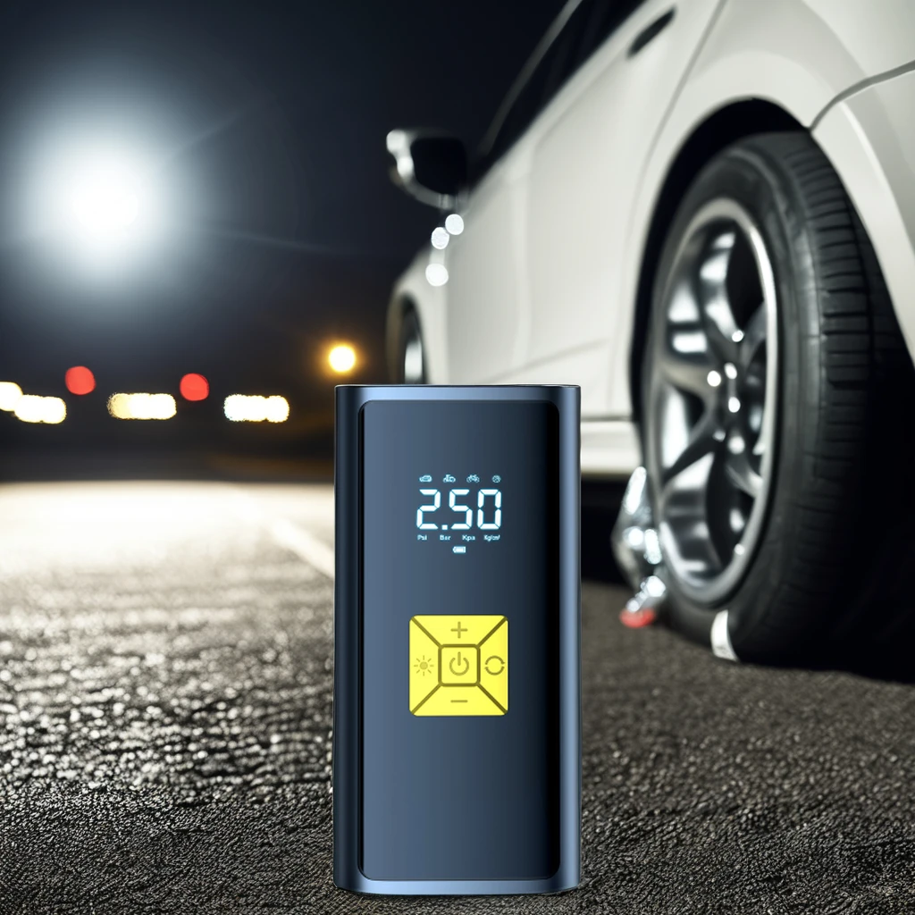 Portable Auto Tire Inflator Pump LED Light Fast Inflating Tire Pressure Detection Power Bank Function Wireless Inflation Pump