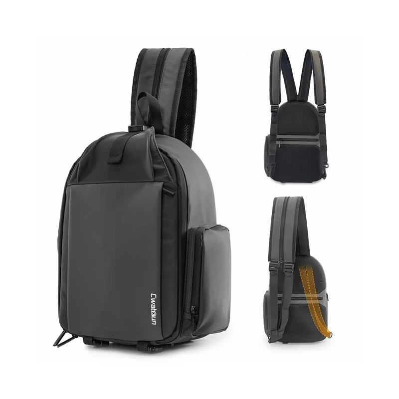 Cwatcun D107 Waterproof Travel Camera Canvas Backpack Durable Bag Unisex Waxed Canvas DSLR SLR Camera Backpack Camera Sling Bag