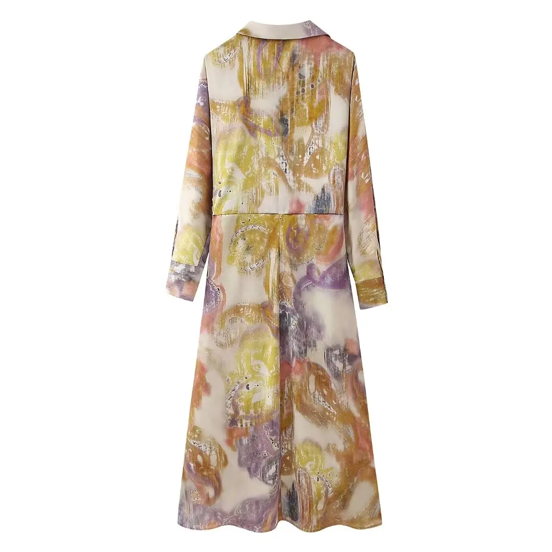 PB&ZA Women 2024 spring New Chic Layer tone printing Dress Vintage Long Sleeve Female Dresses Vestidos Mujer