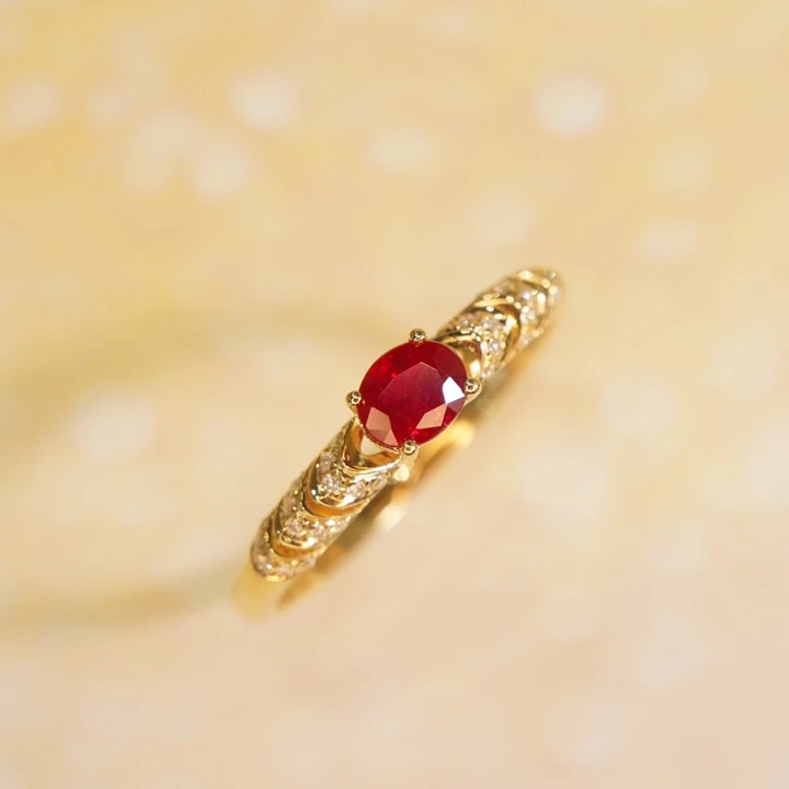 H&F Natural Oval Shaped Ruby Ring with Natural Diamond Vintage 18K 14K 9K Real Gold Natural Burmese Star Ruby Ring