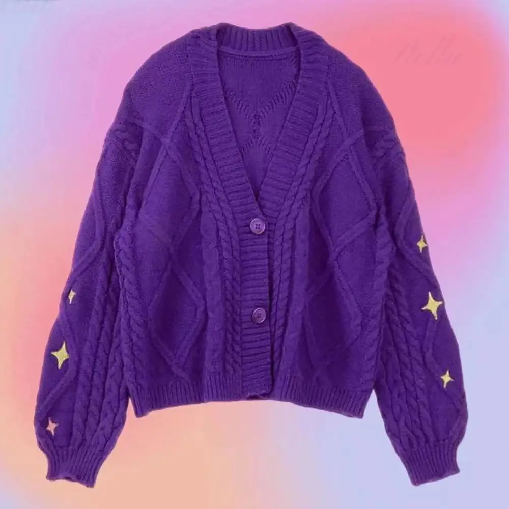 Winter New Sweater Cardigan Coat Cross-border Single-breasted Star Embroidery Casual Sweater Top