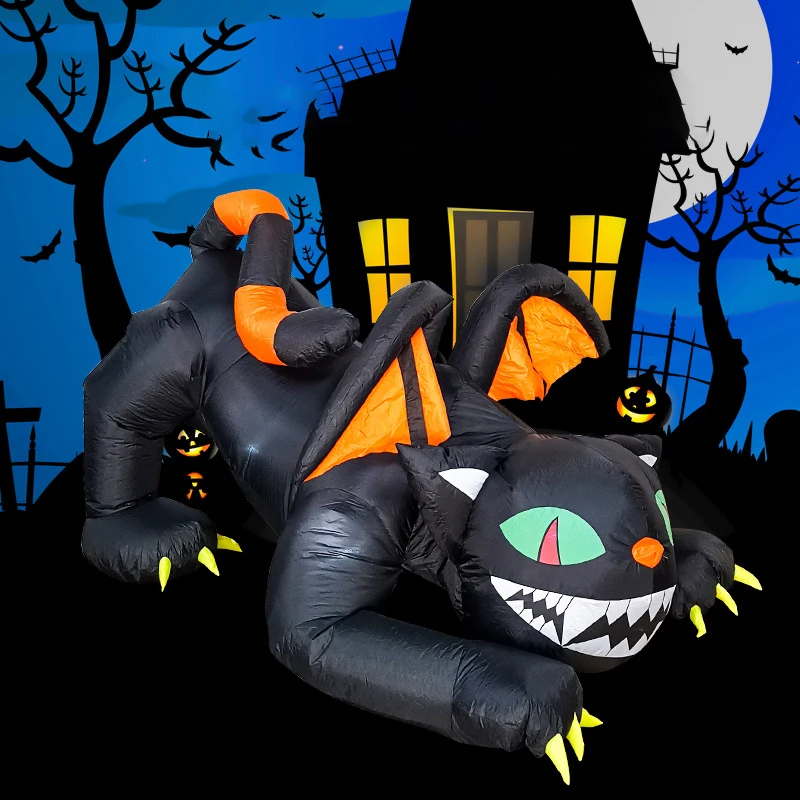 Outdoor yard festival Halloween inflated has wings LED cats decor inflatable evil expression cat decorations demon black cat