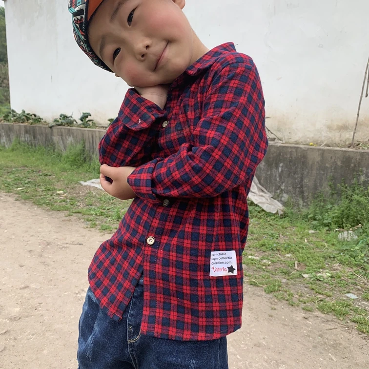 Factory stock Boys children casual fashion Flannel checks plaids shirts