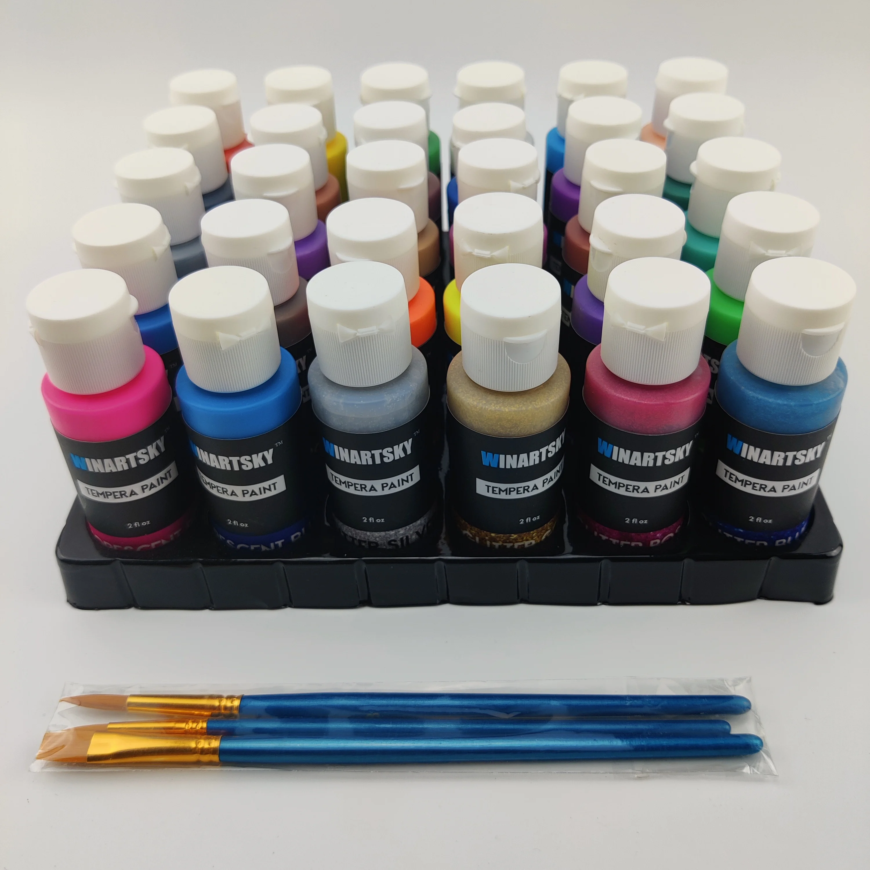 30 Colors 60ML Liquid Poster Paint Washable Tempera Paint Set with 3 brushes for Kids diy painting