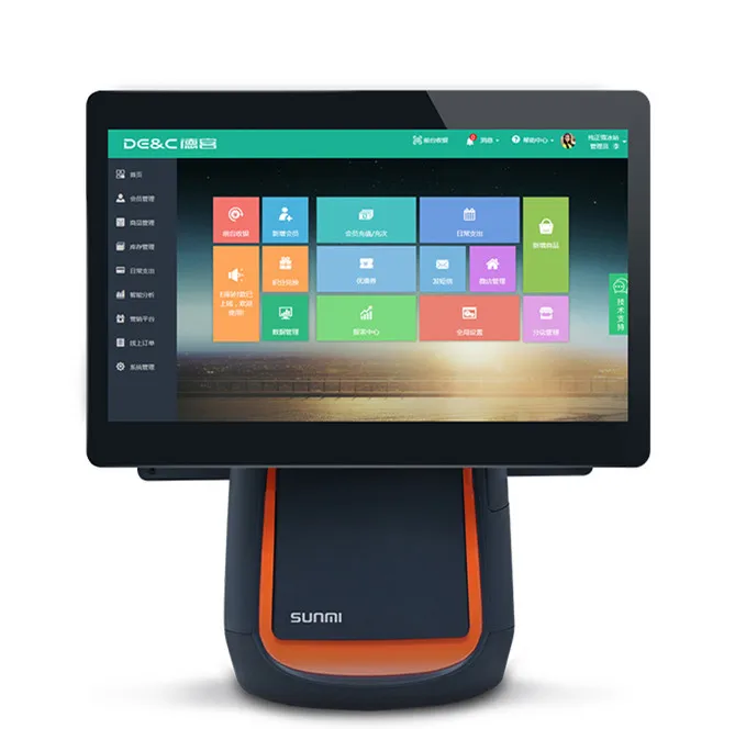 
Popular wholesale 15.6+15.6 inch Sunmi T2 pos mahine face scanning payment with printer 