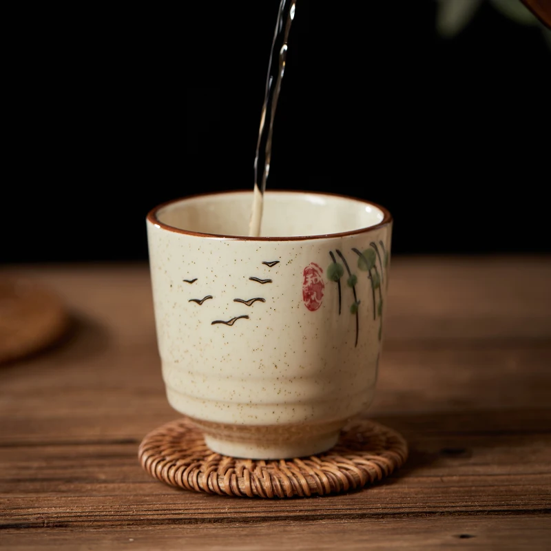 NEW Best Selling Chinese Style Vintage Handmade Ceramic Tea Sake Cup 5OZ Rustic Coarse Pottery Coffee Mug For Catering Industry