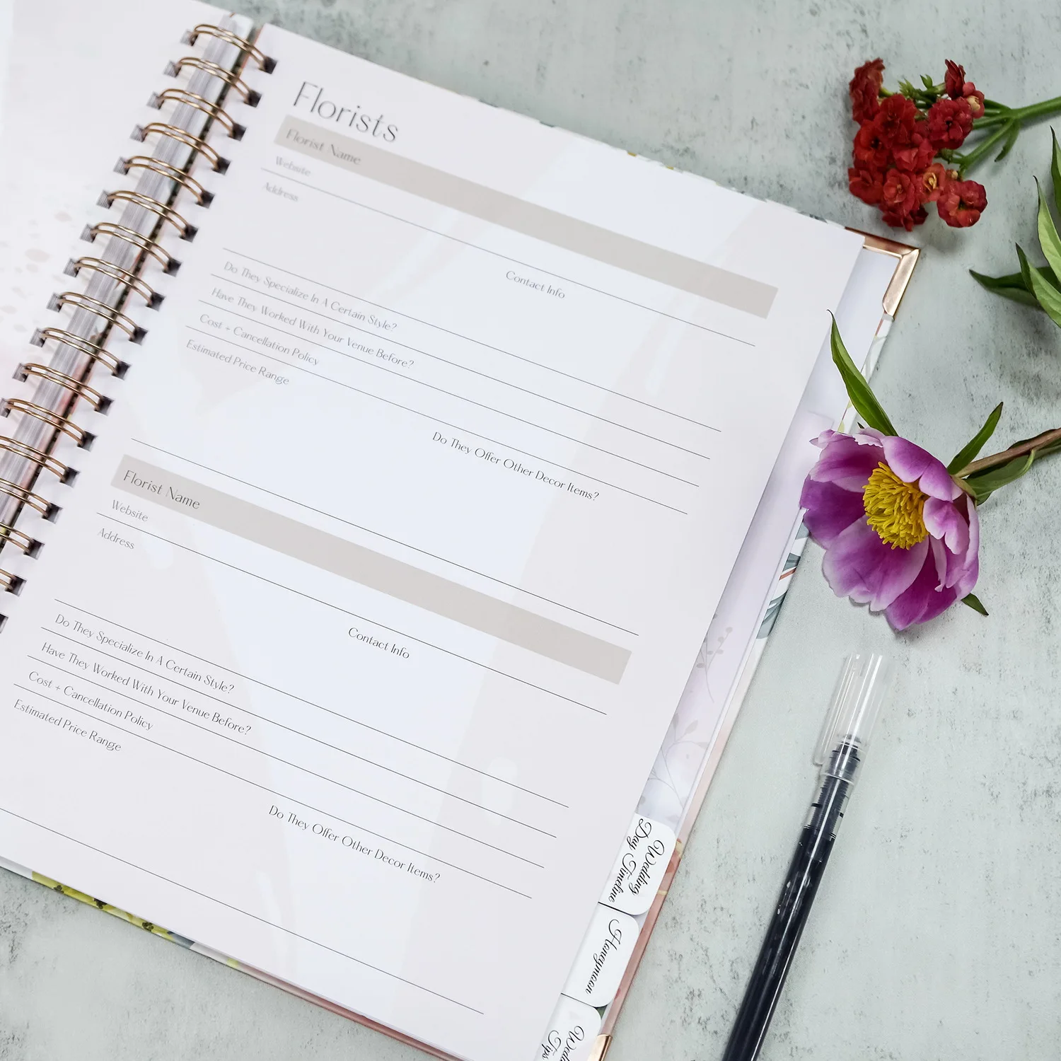 Free sample Custom transfer printing rose gold foil spiral Organizer Hardcover journal diary Notebook wedding planner