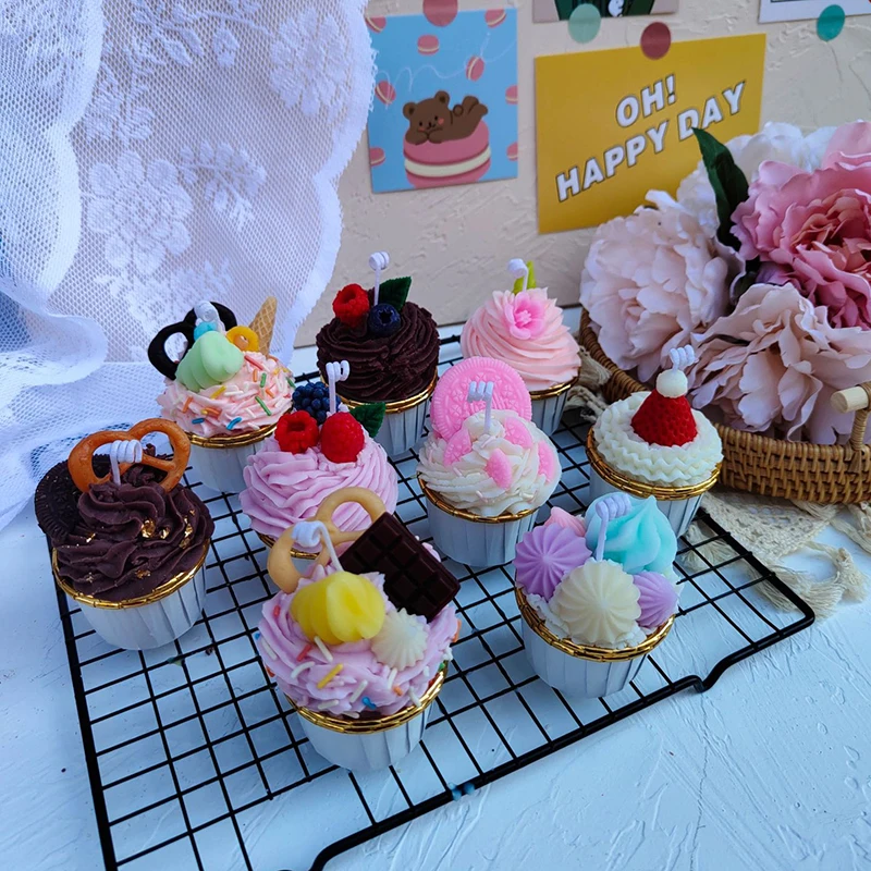 new arrival creative cream cupcake cookies diy scented soy wax candles scent oil fragrance food candle