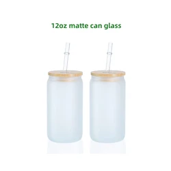 US warehouse12oz 16oz 20oz 25oz blank sublimation frosted clear Beer mugs Shaped Glass soda can coke with bamboo lid and straw