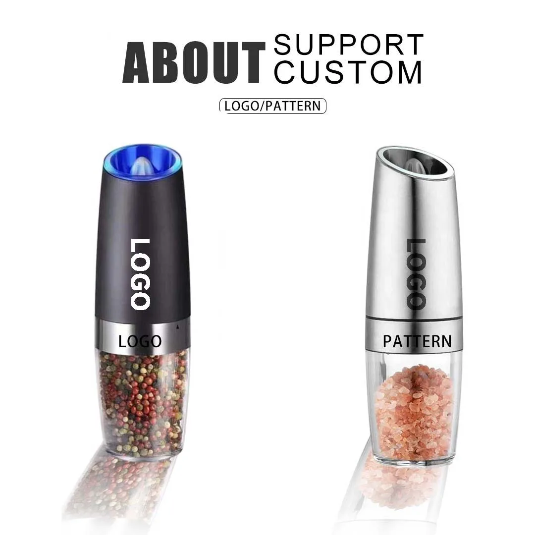 silver battery powered with LED light automatic operation stainless steel gravity electric mill pepper and salt grinder