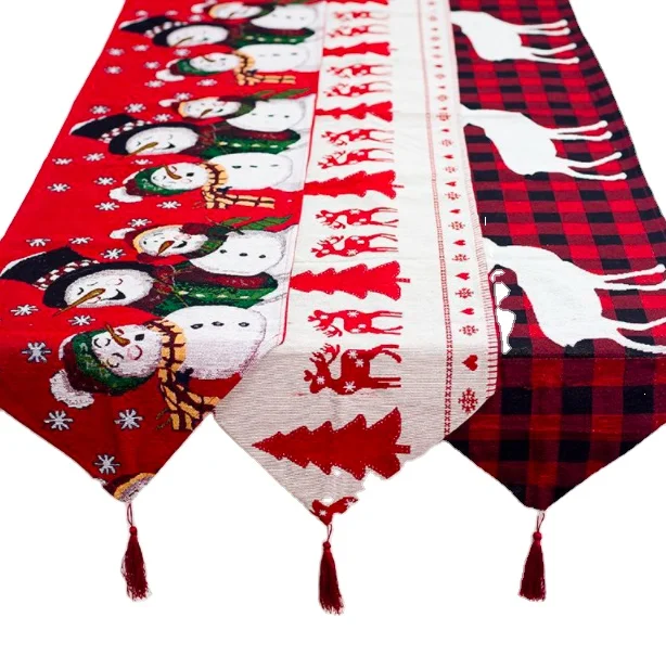7 Patterns Hot Sales seasonal christmas elk table runner cloth cover mat decoration centerpiece