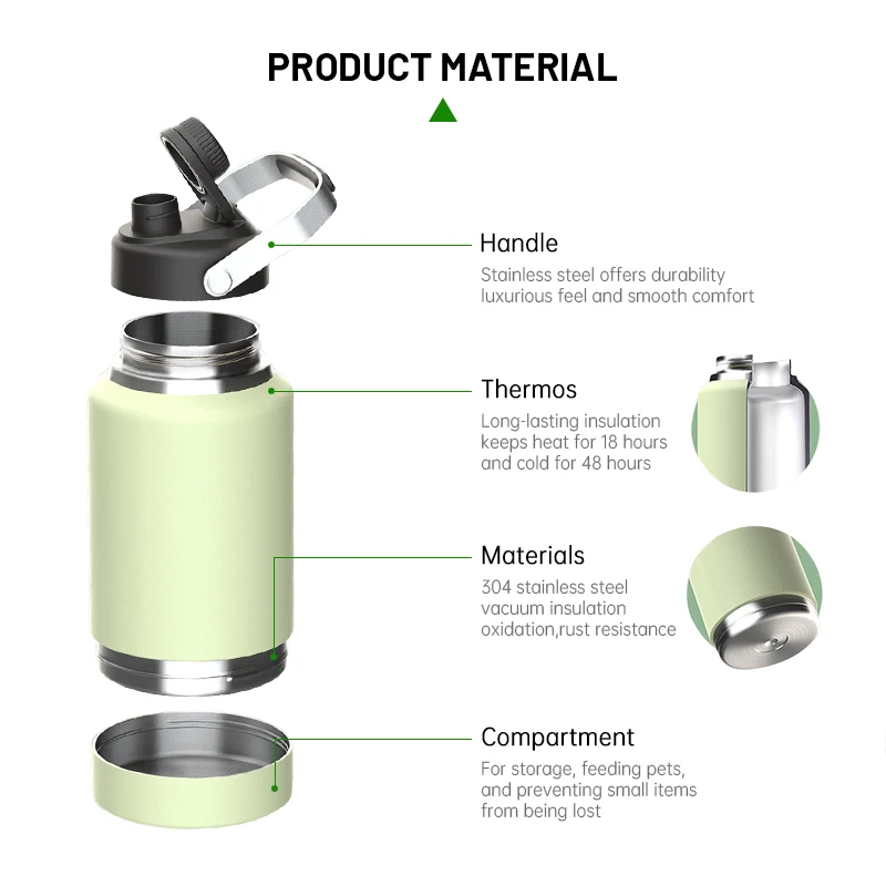 Fonwhy Custom 64 oz Large Capacity Stainless Steel Insulated Feeder Drinking Dog Cup Pet Outdoor Travel Water Bottle With Handle