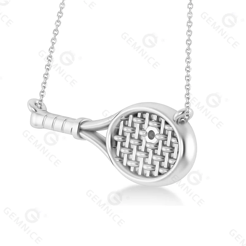 Gemnel Custom Trendy Jewelry Good Price 925 Silver Tennis Racket with Diamond Ball Pendant Necklace