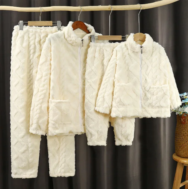 Fleece Thermal Girl Sleepwear Set Children Pajamas Kids Long Sleeve Winter Flannel Home Clothes