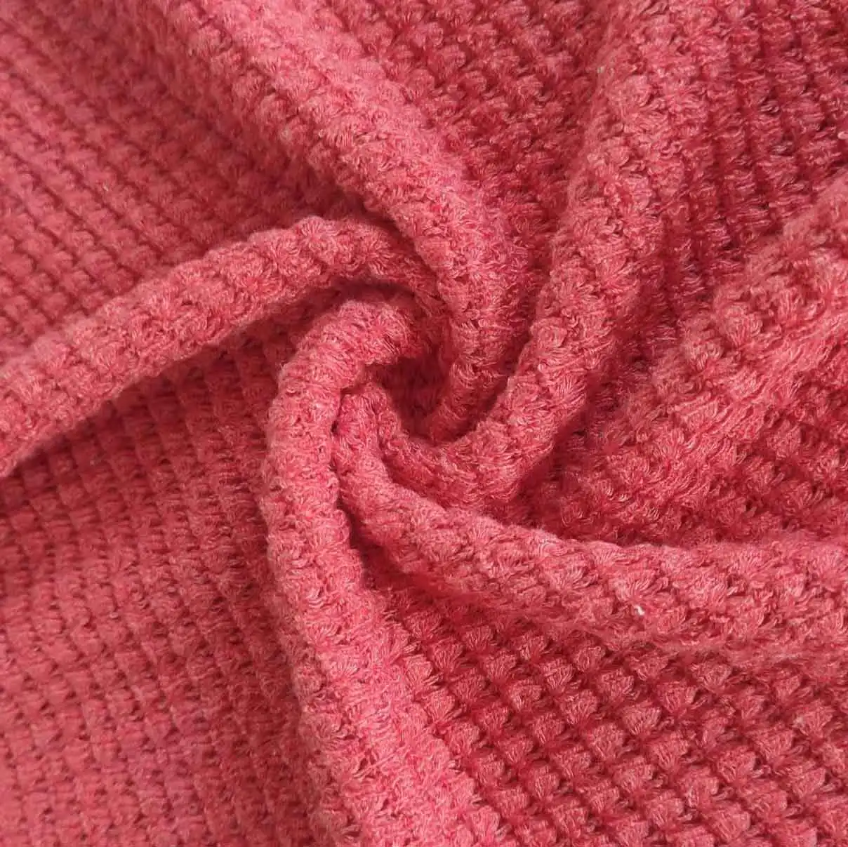 America New Trend Red Soft TR Polyester Rayon Viscose Spandex Waffle Jacquard Knitted Fabric for Daily Wear