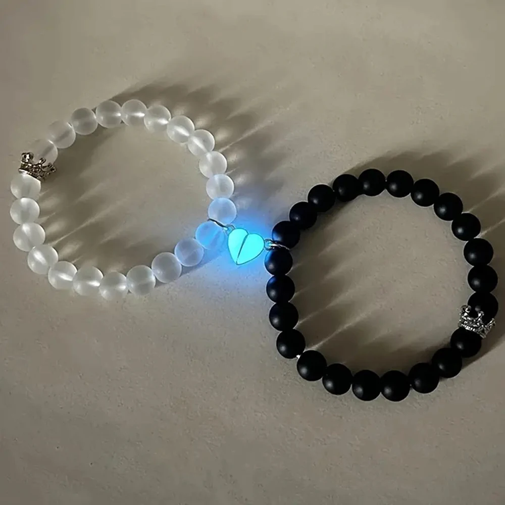 High Quality Wholesale High Quality Crown Magnetic Love Luminous Couple Heart Bead Stone Bracelet