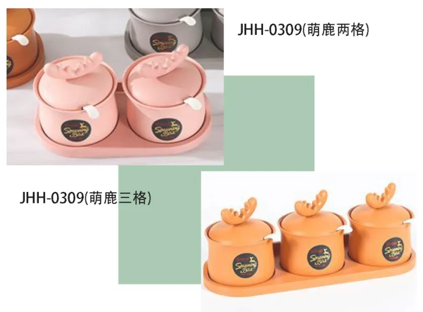 wholesales Kitchen Deer Design Plastic Spices jars Set with Lid and Spoon