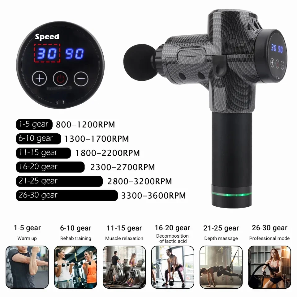 2024 Handheld 30 Speed Lcd Touch Screen Fascia Gun Massagepistole Vibration Massage Gun