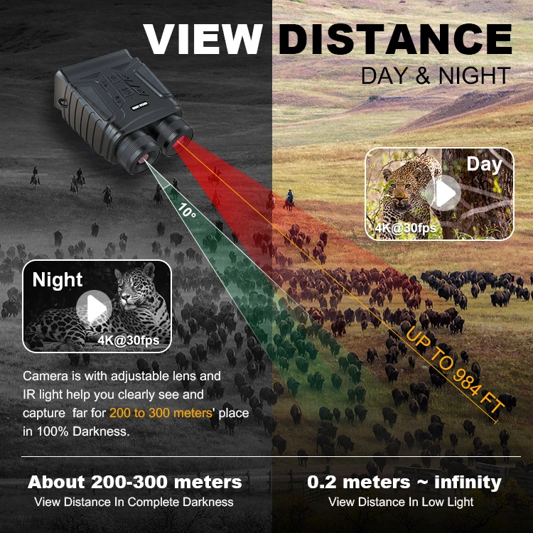 Открытый механизм 4K цифровой инфракрасное дневное и ночное видение бинокль с камерой двойной ламповый усилитель