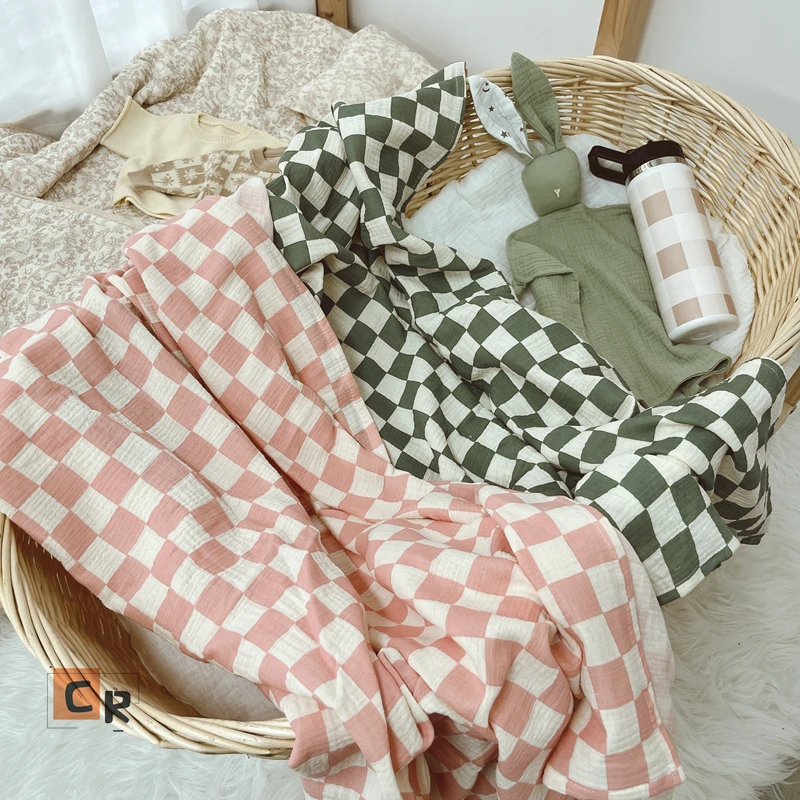 CHEER Custom INS Nordic plaid fleece checkerboard half velvet nap 100% Organic Cotton knitted blanket