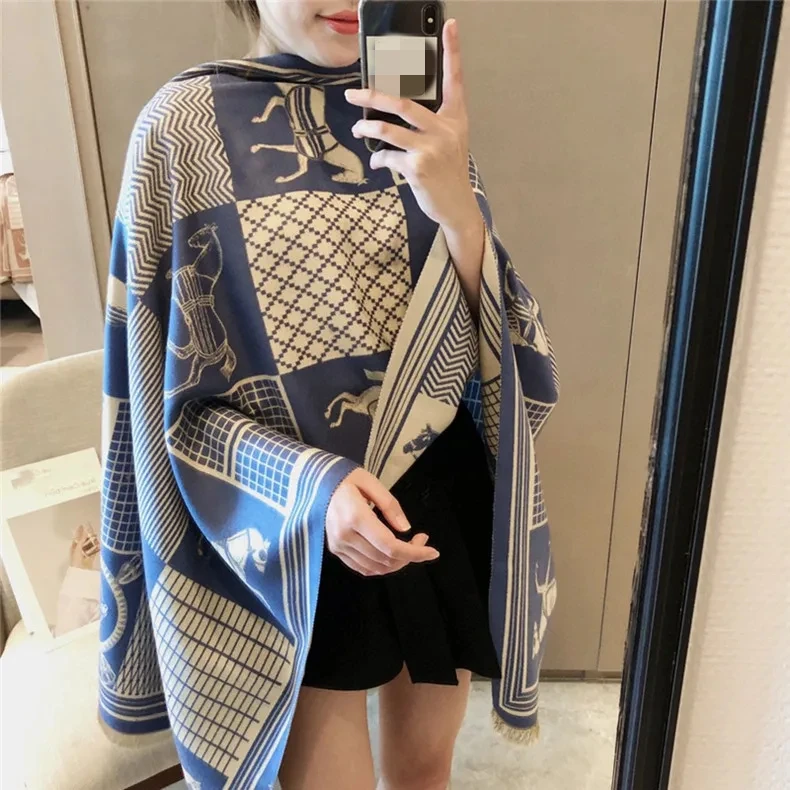 2024 Winter Latest Fashion Style Women Pashmina Cashmere Horse Scarf Warm Jacquard Thick Shawl Scarfs