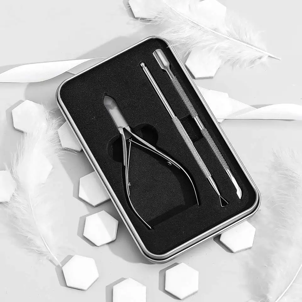 3 Pcs Manicure Set Stainless Steel Nail Cuticle Nipper Nail Pusher for Gel Polish Remover