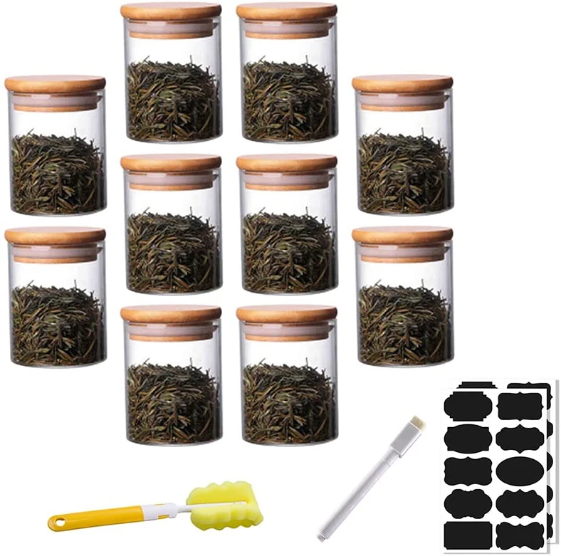 Герметичные стеклянные банки с бамбуковыми крышками контейнер для хранения продуктов кухни и кладовой наклейкой ручкой