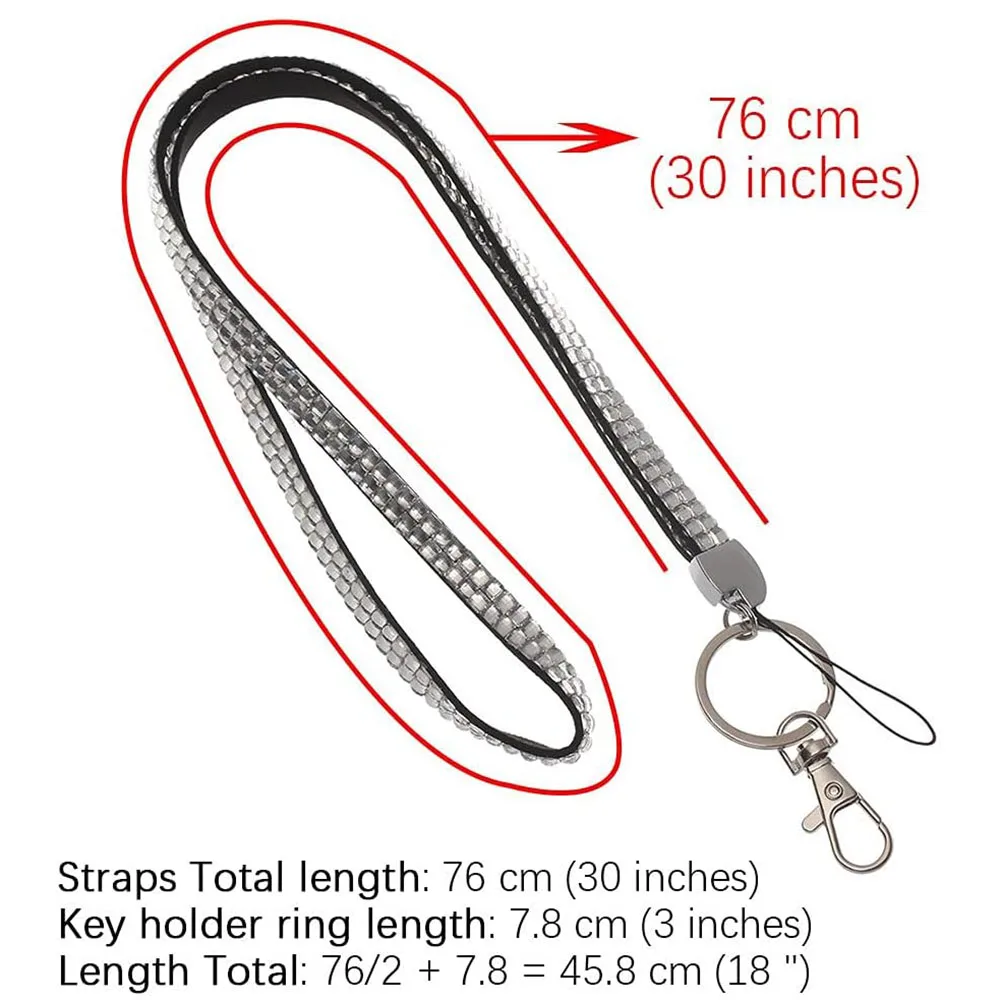 Rhinestone Neck Lanyard Retractable Strap Id Name Badge Work Card Holder Glitter Crystal Bling Reel Clip Women Keyring Keychain