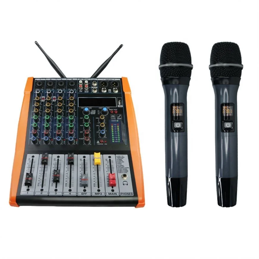 Hot Selling China Facory Price Digital Sound Mixer Professional Audio With Dual Wireless Handheld Microphone For Ktv Singing