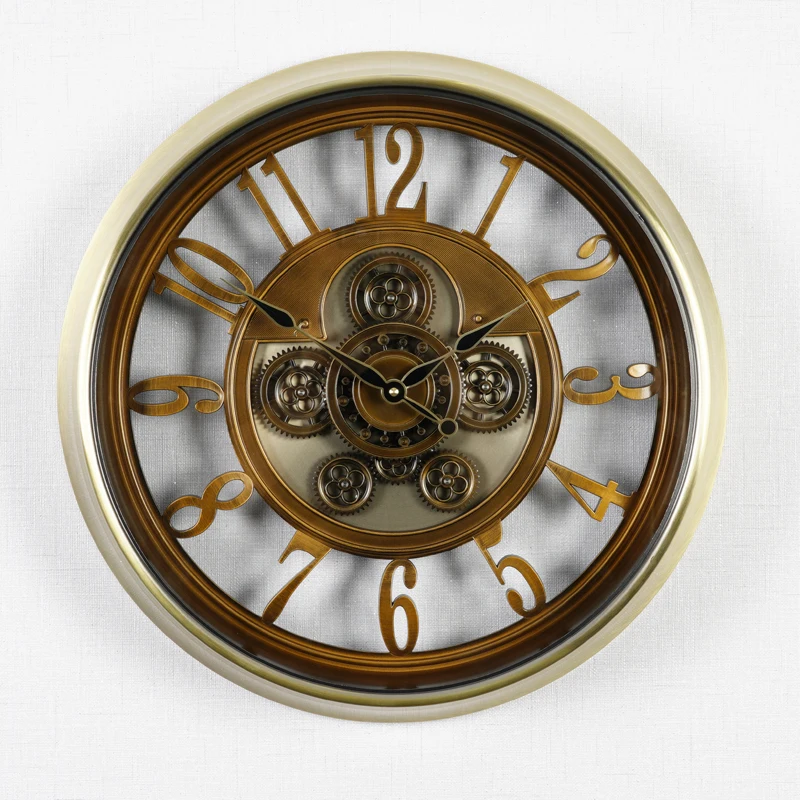 5030B Real Moving Gears Large Decorative Wall Clock Battery Operated Rustic Style Wall Clock